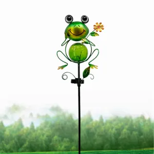 36" Frog Crackle Ball Solar LED Yard Stake