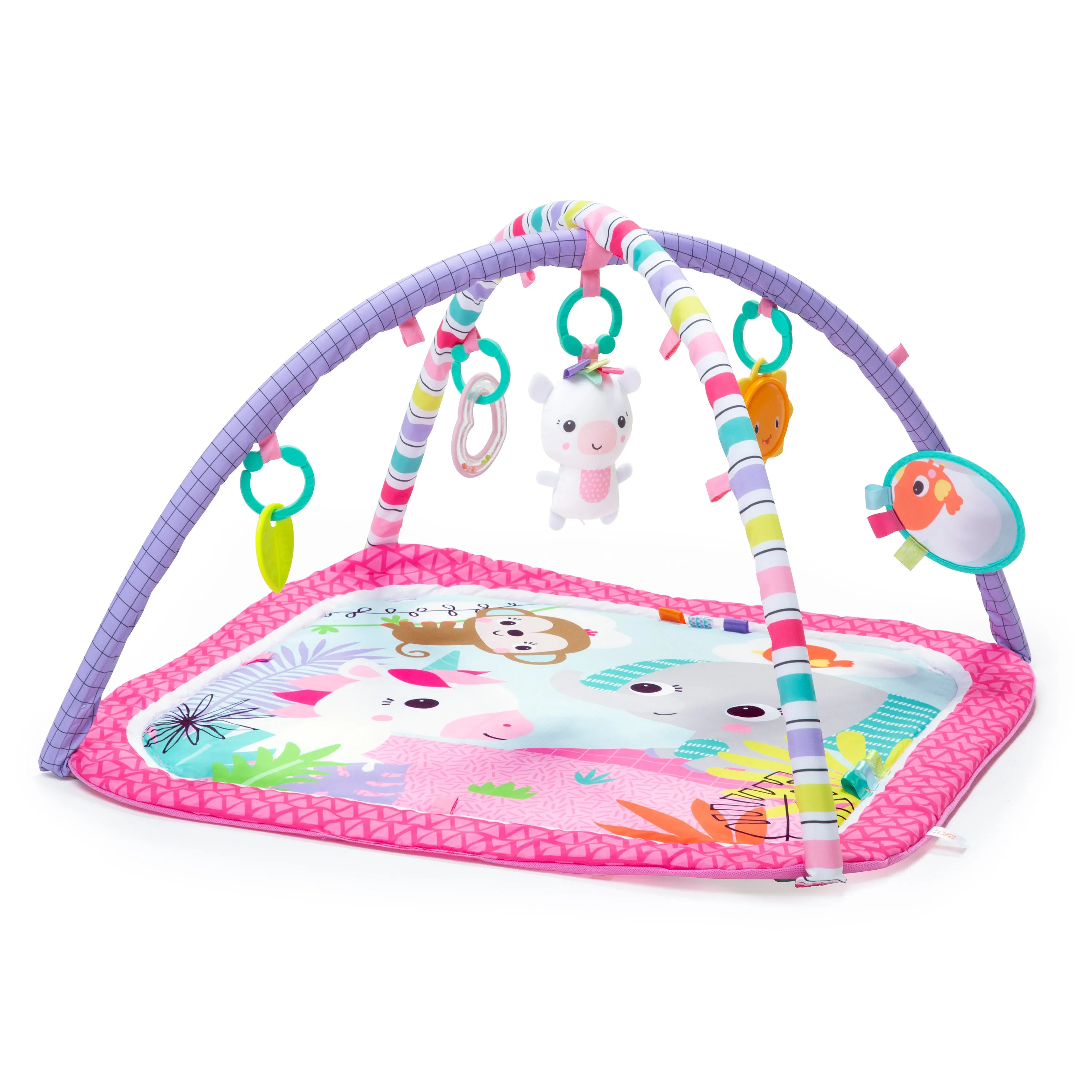 Bright Starts Unicorn Crew Baby Activity Gym & Machine-Washable Play Mat, Pink