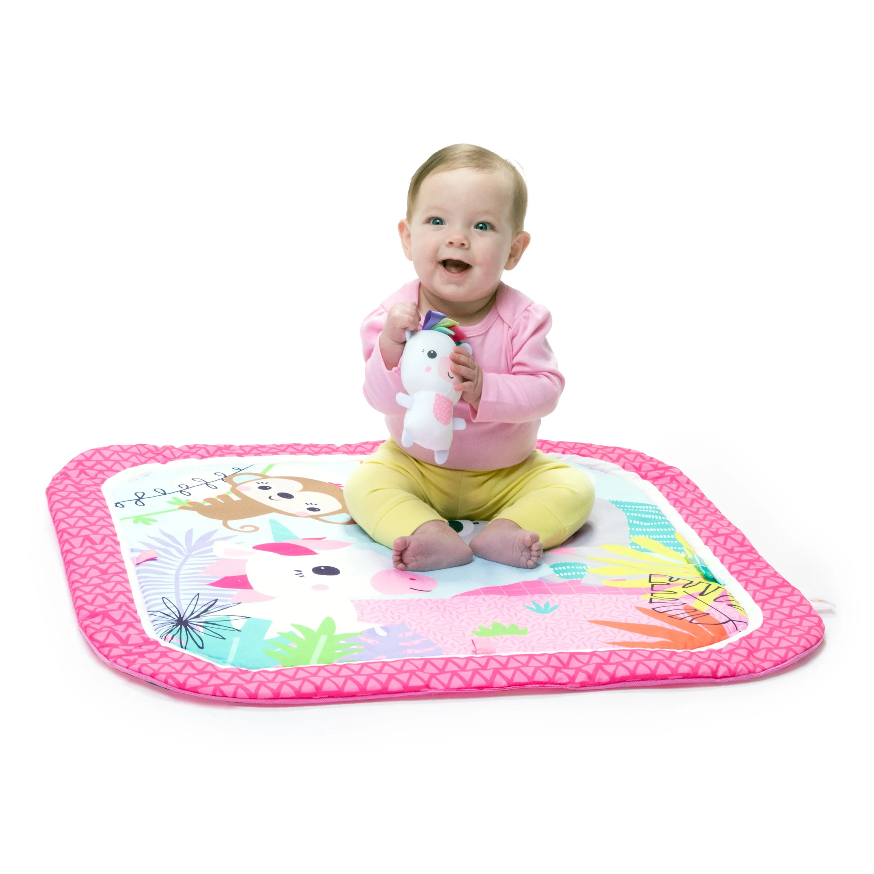 Bright Starts Unicorn Crew Baby Activity Gym & Machine-Washable Play Mat, Pink