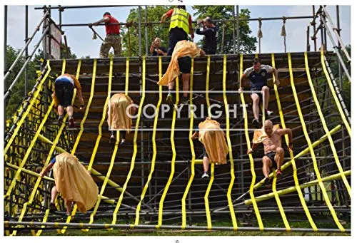 FONG 10 ft X 10 ft Climbing Cargo Net Heavy Duty Yellow (3m x 3m)- Military Climbing Net- Indoor Climbing Net - Outdoor Climbing Net - Jungle Gyms, Obstacle Courses - Both for Kids and Adult