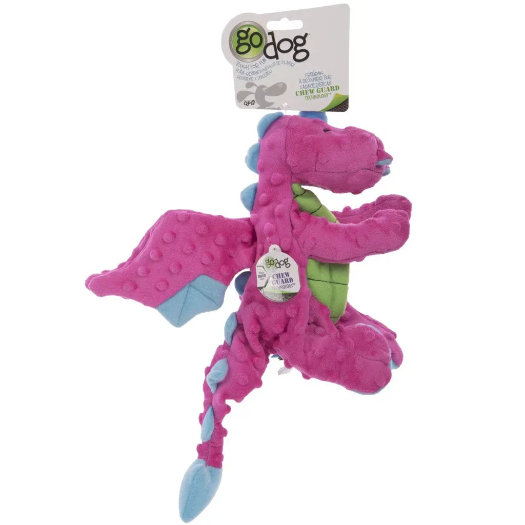 GoDog Dragons Chew Guard Squeaky Plush Dog Toy, Pink