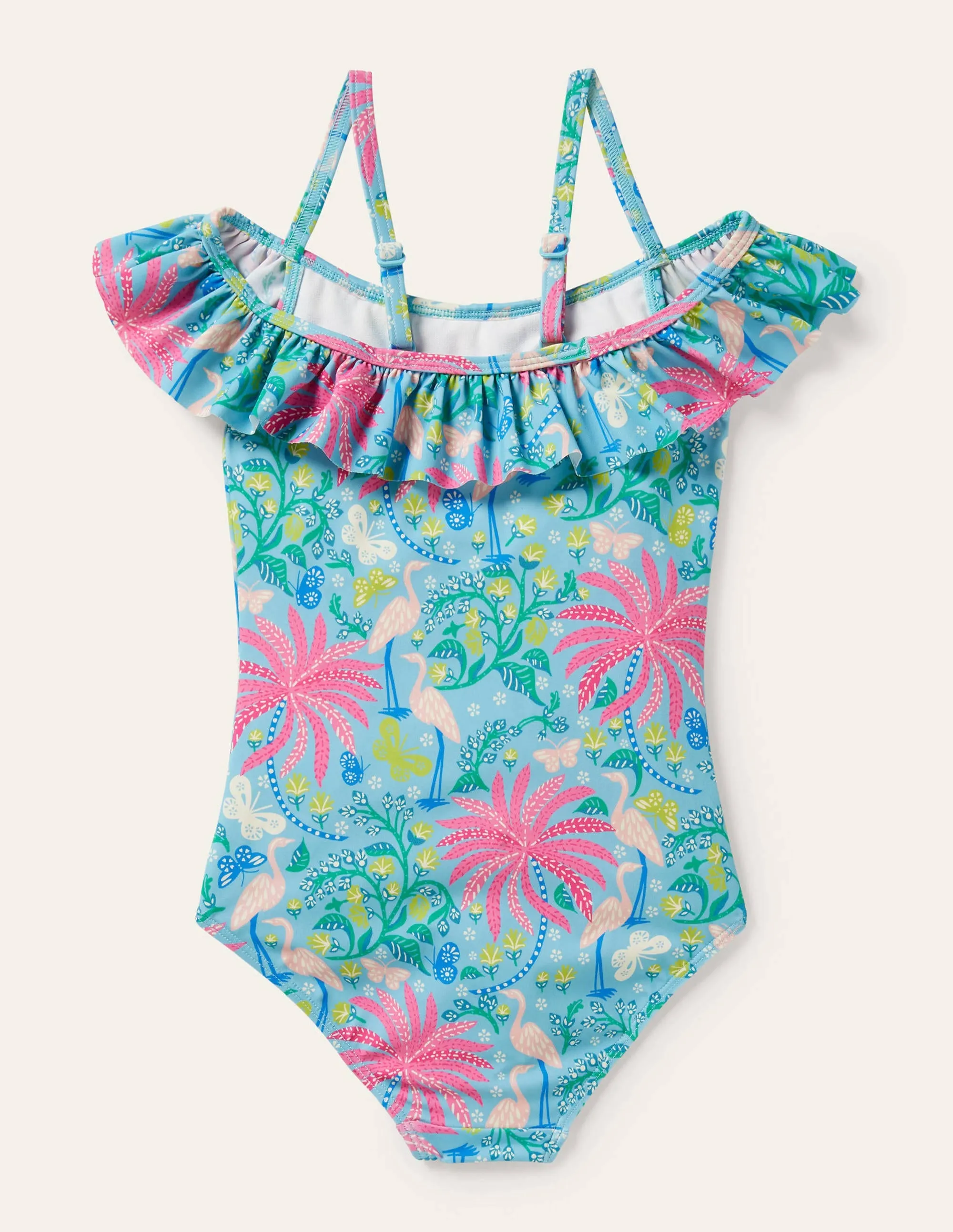 Off-Shoulder Swimsuit-Aqua Blue Tropical Charm