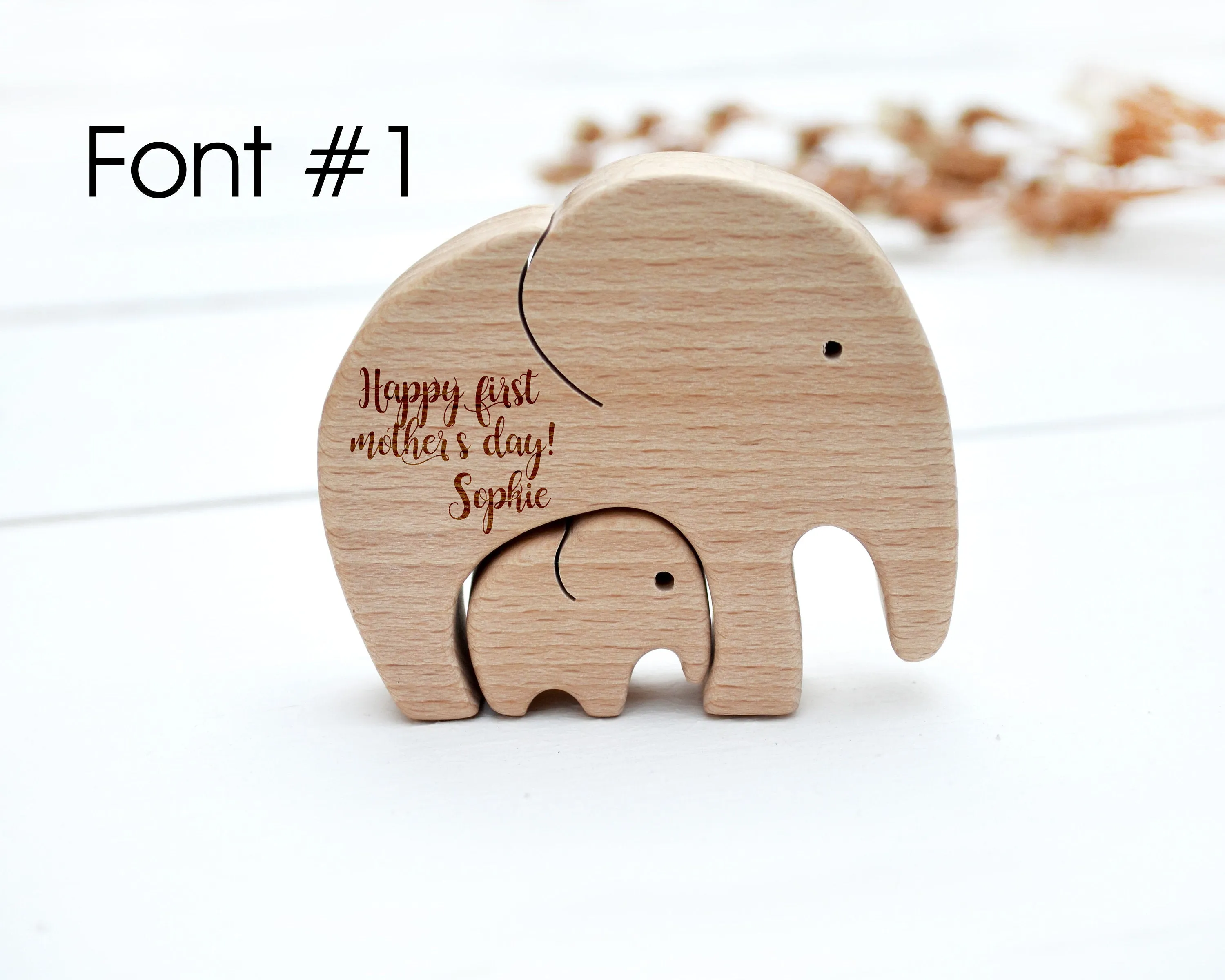 Personalized mother's day gift . Wooden elephant puzzle . Expecting mom gift . First baby gift for mom