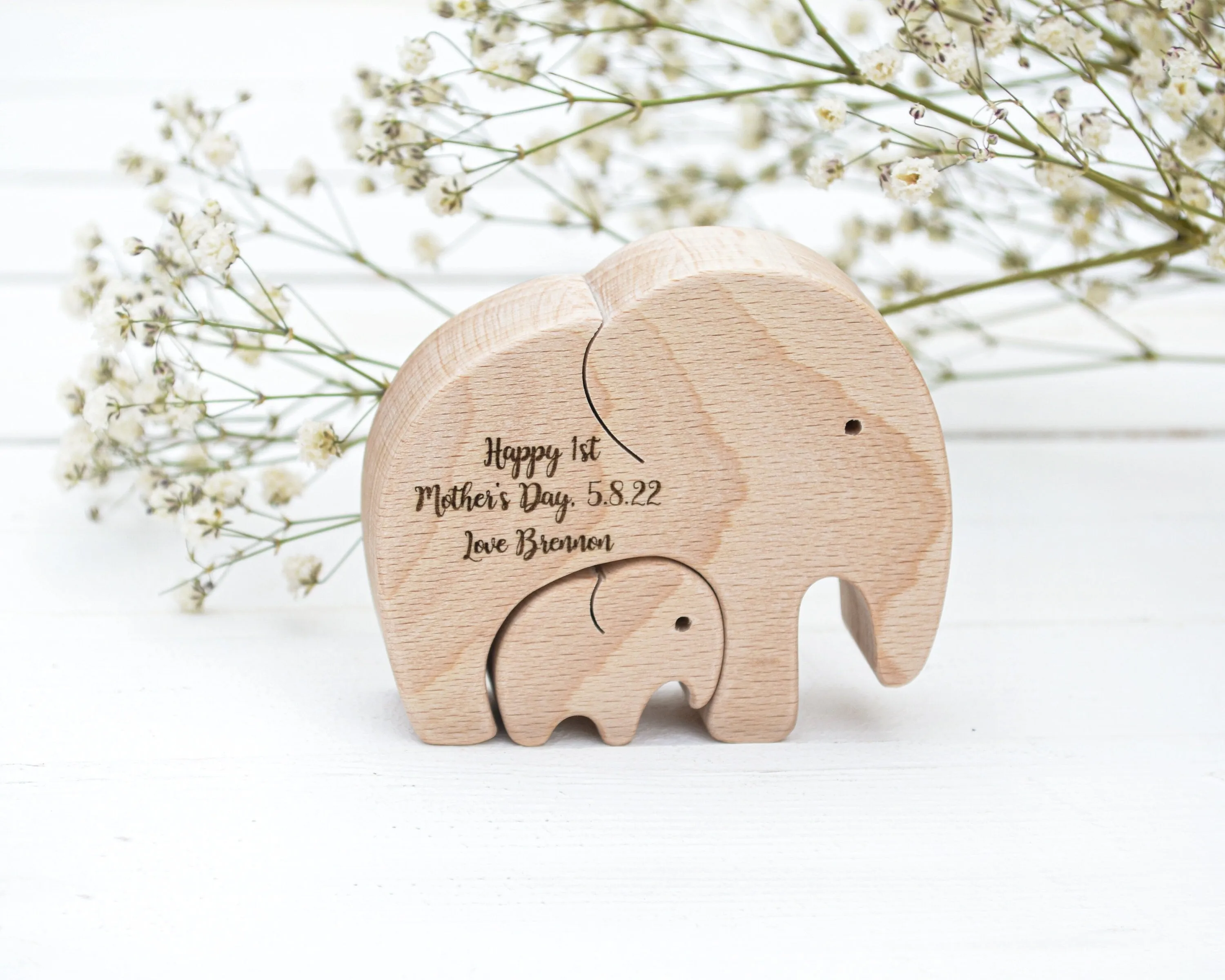 Personalized mother's day gift . Wooden elephant puzzle . Expecting mom gift . First baby gift for mom