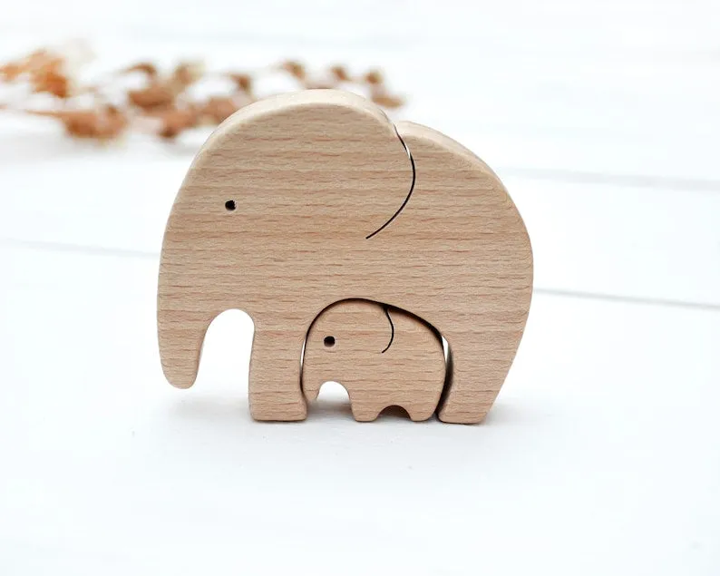 Personalized mother's day gift . Wooden elephant puzzle . Expecting mom gift . First baby gift for mom